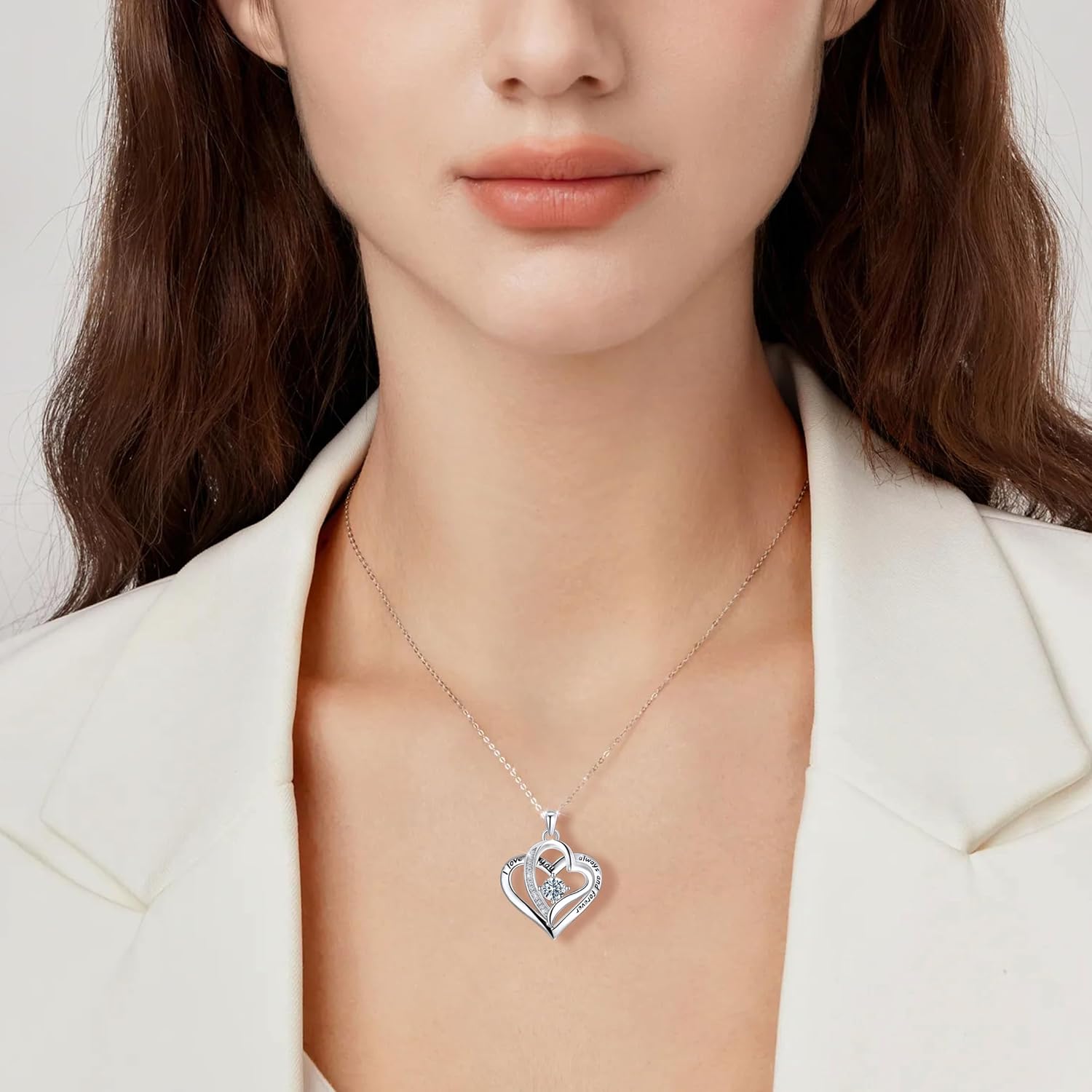 S925 Sterling Silver Forever Love Heart Necklaces for Women Birthstone Pendant Wedding Anniversary, Birthday Gift for Wife Girlfriend Mom Daughter Jewelry Valentine's day