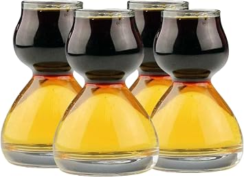 QUAFFER Double Bubble Layered PLASTIC Shot Glass Clear Chaser Shot Glass Jigger for Smooth Tasty Shots Fun Unique Split Shot Glasses Barware Set of 4