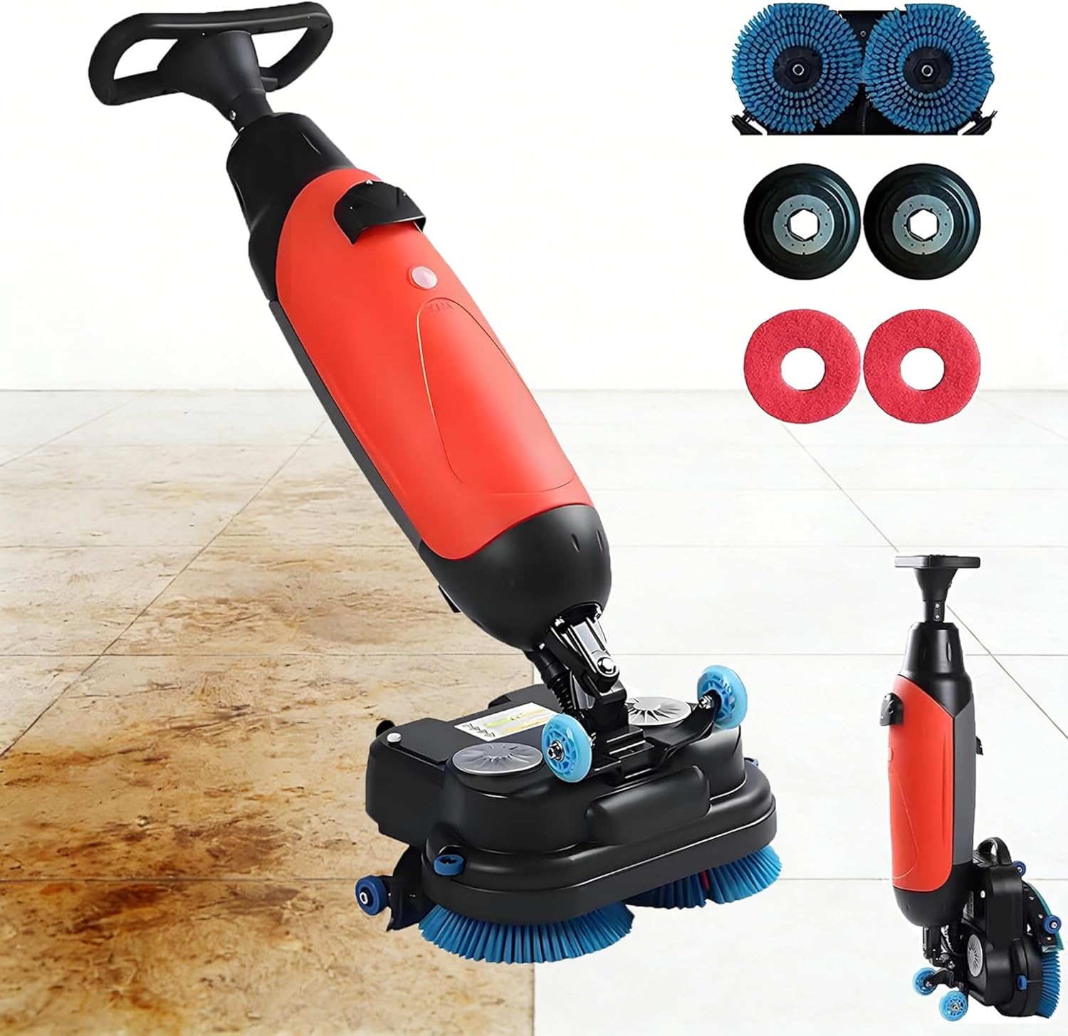 Electric Floor Scrubber, Cordless Industrial Cleaning Machine, 17-inch Cleaning Width, 360° Rotary Double Brushes for Home and Commercial Use
