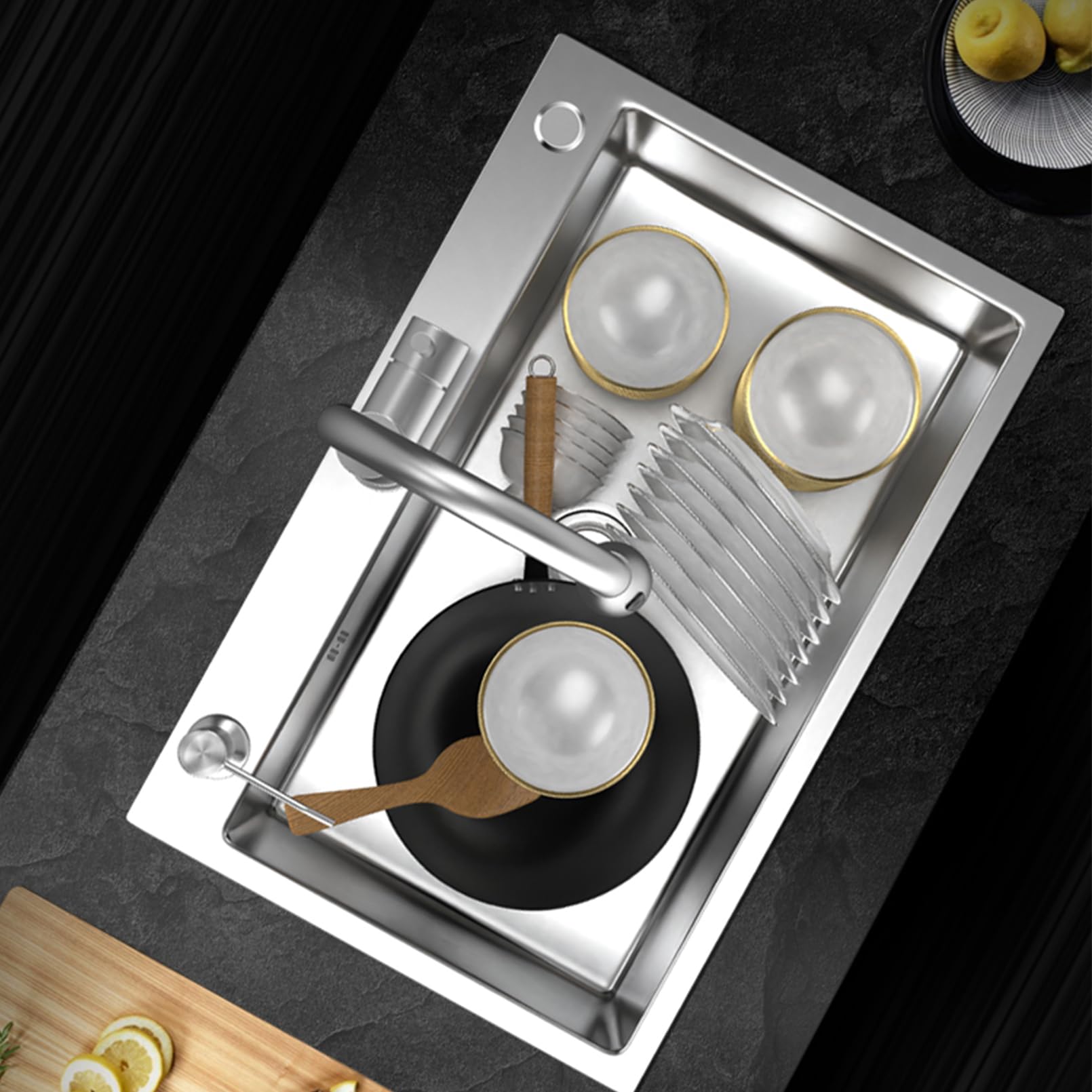 Lavello da Cucina,lavello Cucina Incasso in Acciaio Inox Quadrato a Vasca Singola Profonda,Essenziale con Rubinetto Estraibile,sottotop o appoggio per ripostigli,cucine,Bar (65x45c