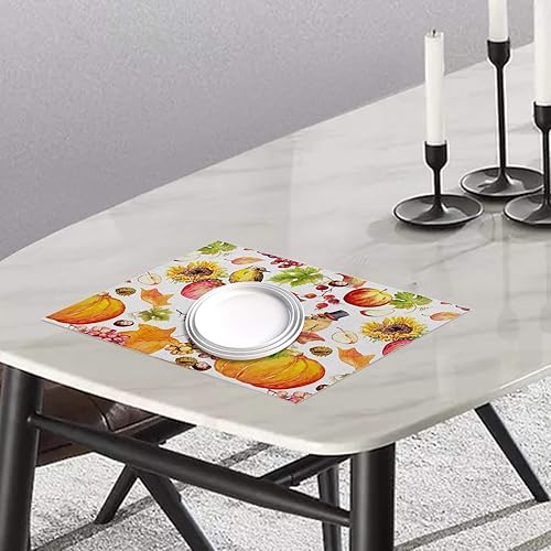 Miniatura 5 de Juego de 6 manteles individuales para mesa de comedor, hojas de arce de otoño, calabaza, girasoles, pájaros, juego de 6 manteles individuales para