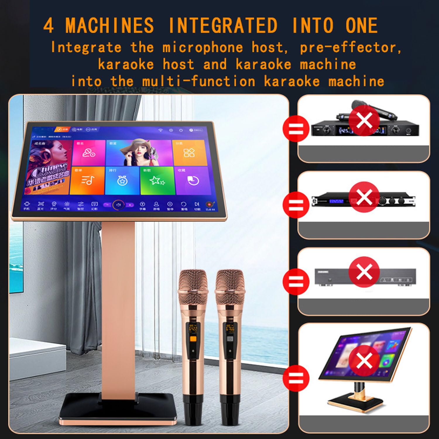 Système De Karaoké À Écran Tactile De 22 Pouces, Lecteur Ktv Professionnel 4K Avec Microphone Sans Fil, Contrôle Intelligent De La Voix/Application Téléphonique Ai, Double Système Android 10.0, Pour
