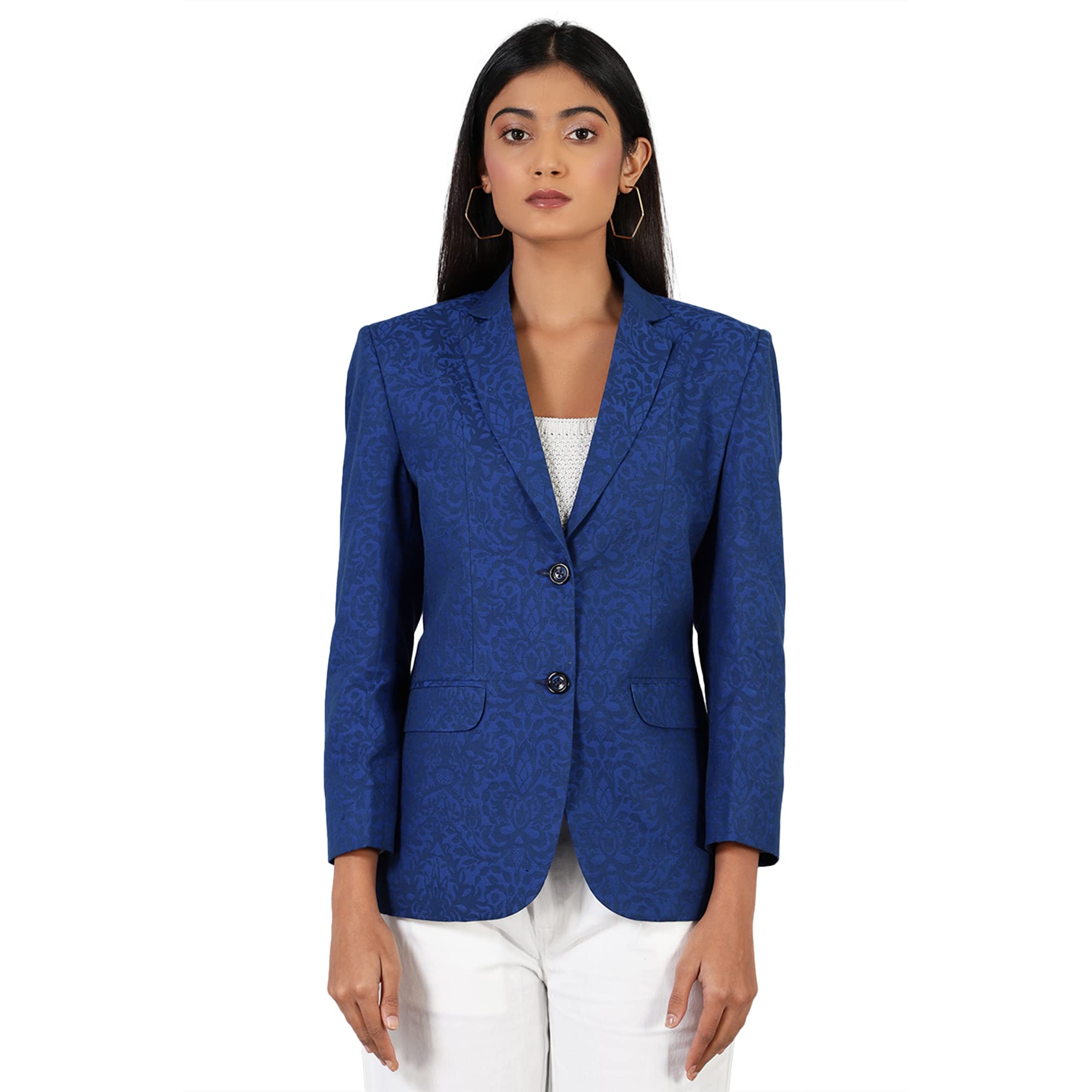 indophilia Women's Cotton Printed Single Breast Two-Button Blazer-picture-55