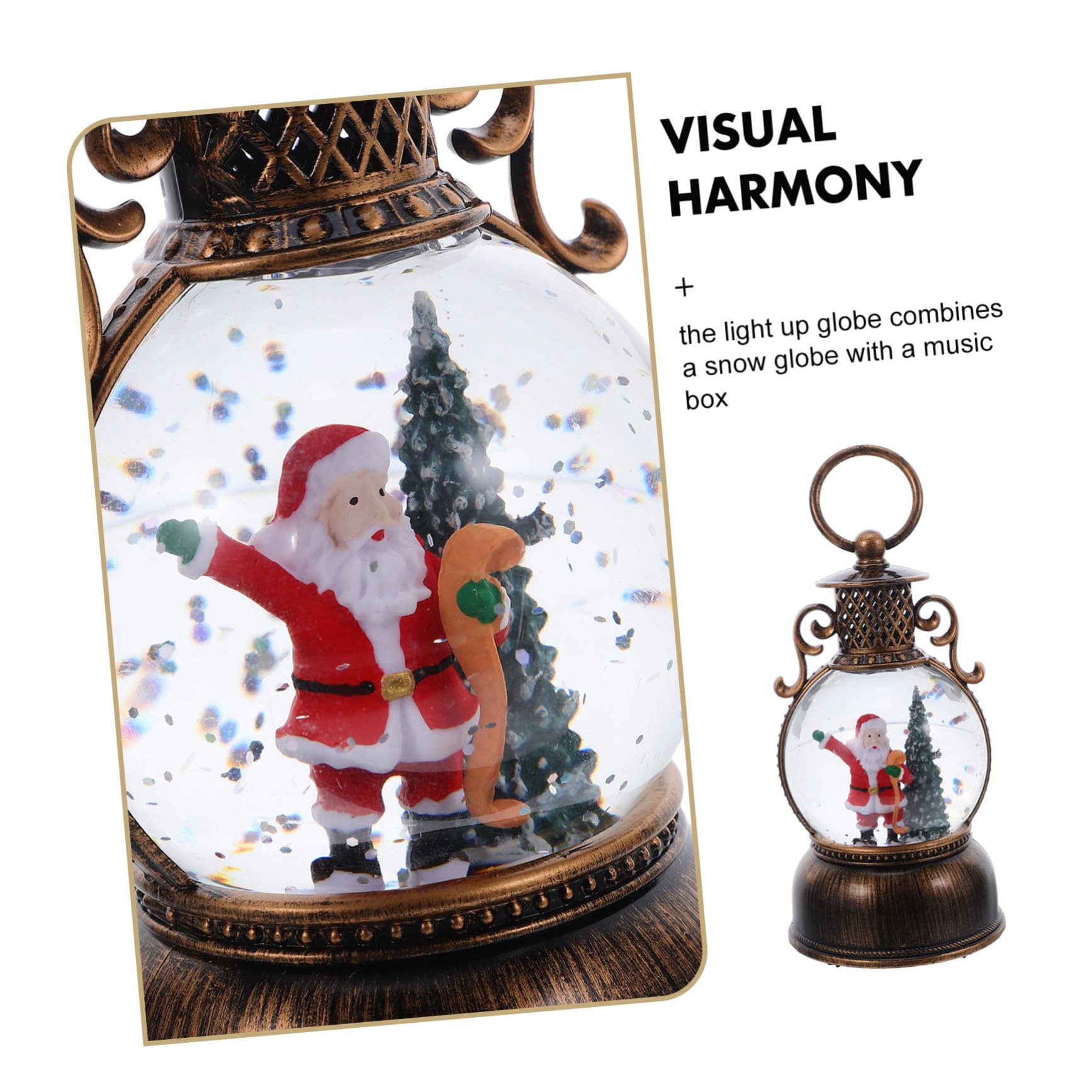 Alipis Globo di Neve Carillon Natalizio Lanterna Decorativa Illuminata Forma di Neve Ornamento Musicale per Feste Cavo USB senza Batterie