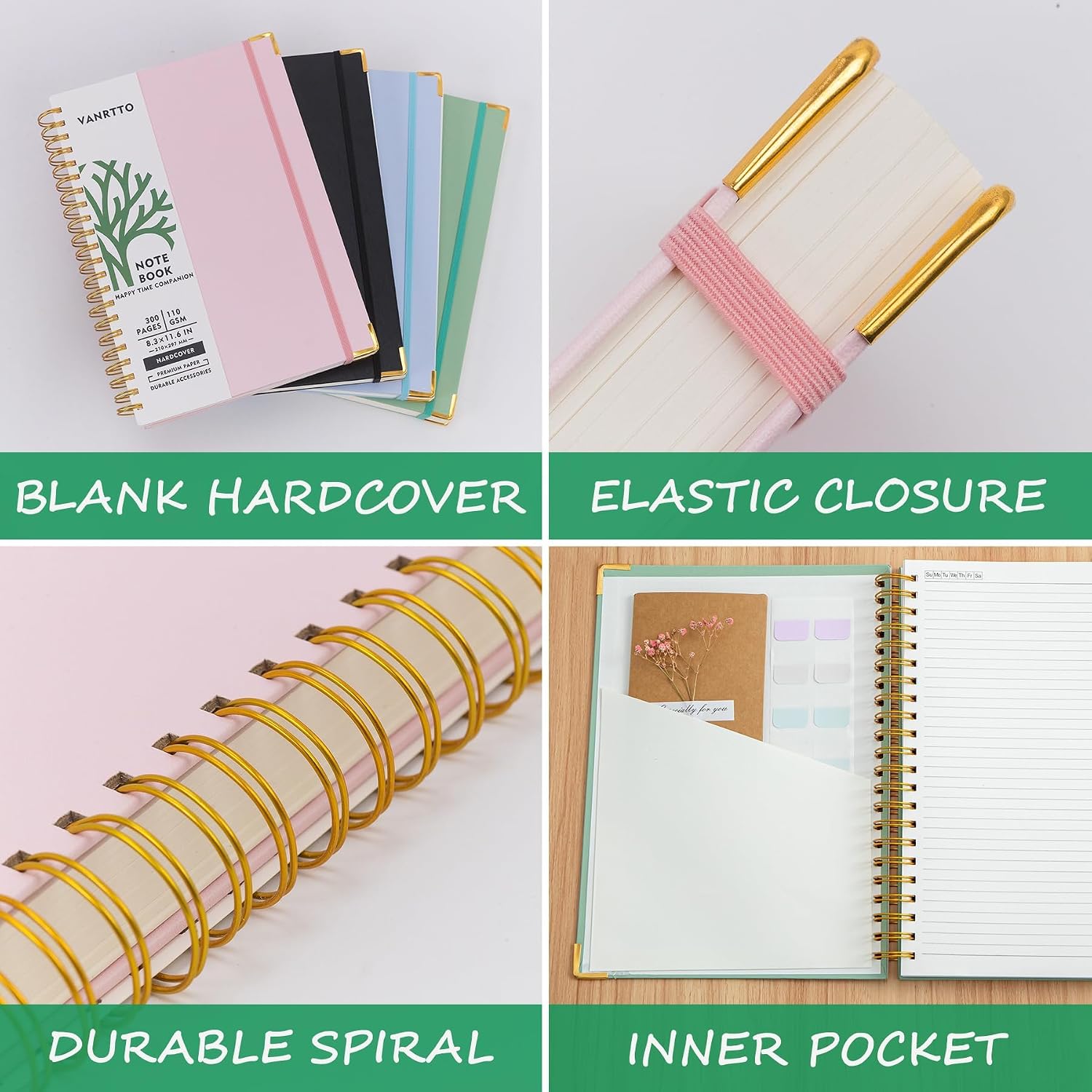 A4 Hardcover Spiral Notebook, 8.5 x 11 Inch Colle Ruled Journal, 300 Pages 110 GSM Thick Lined Paper for Writing Work School Travel, Pink 2026 - view 5