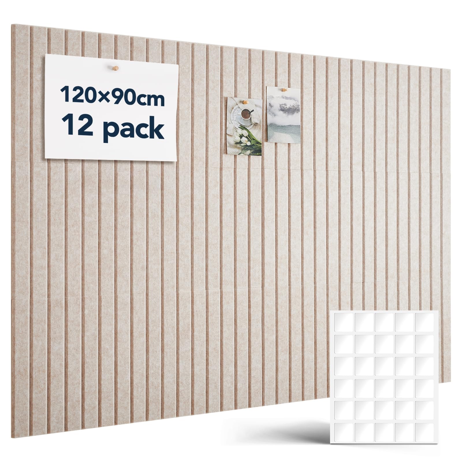 120x90cm Grand Panneau Feutre Auto-Adhésif 12 Pièces Panneau Feutré, avec 60 Pads Adhésifs Doubles, Tableau Décoratif Memo Boards Bulletin Board pour Bureau Cuisine Chambre Enfant(beige)