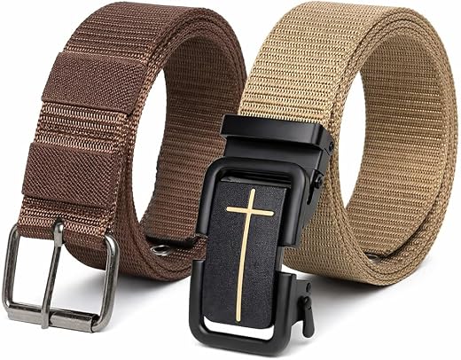 TPM Men’s Nylon Belt Combo (Pack of 2) | Automatic Ratchet Buckle &amp; Classic Buckle | Durable Tactical Casual Belts for Men