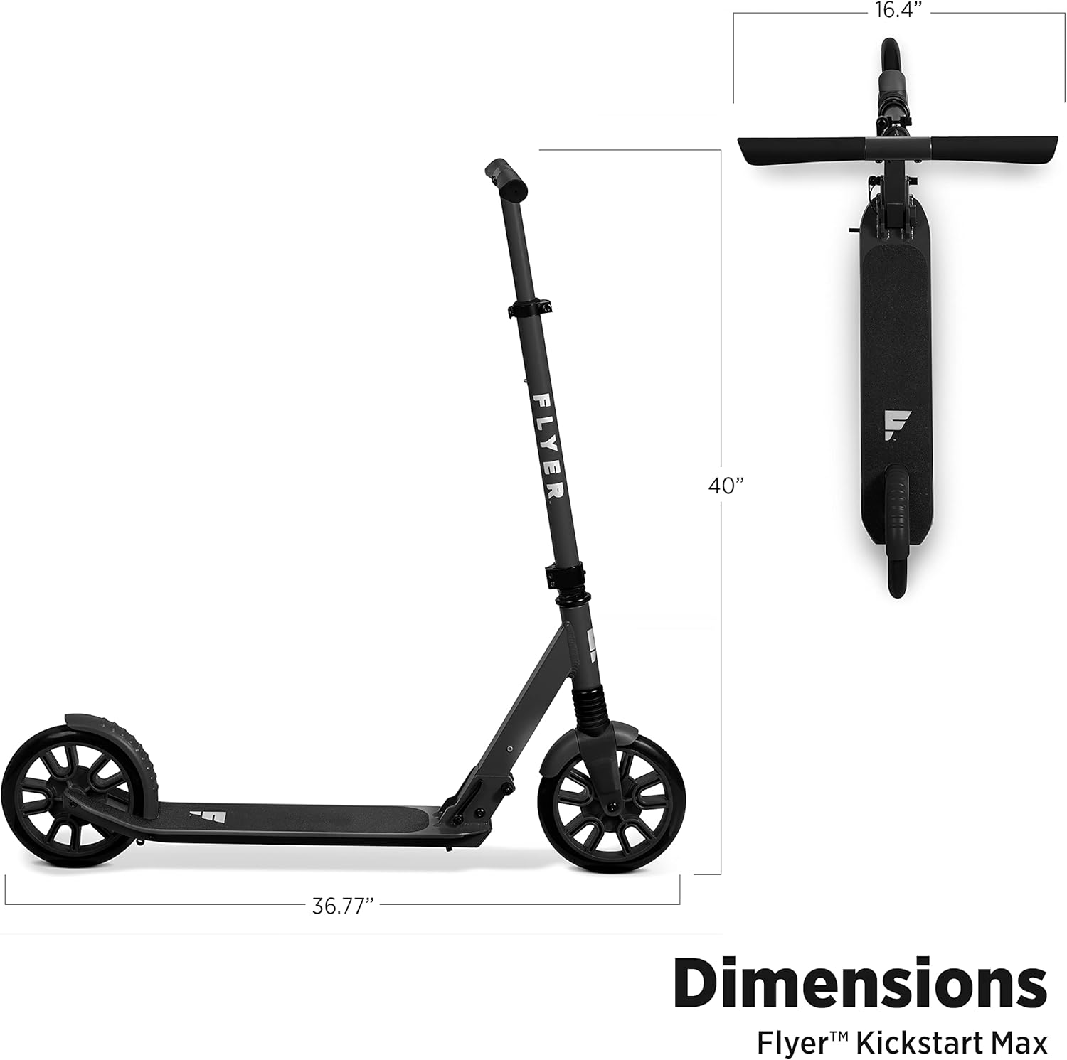 Flyer Kickstart Max, Radio Flyer Kick Scooter, Adjustable Handlebars & Foldable, Black Scooter 8+ Years, and up to 220 lbs