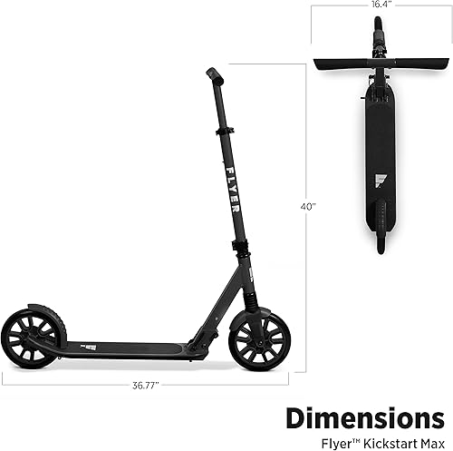 Miniatura 3 de Flyer Kickstart Max, Kick Scooter, manubrio ajustable y plegable, scooter negro de más de 8 años y hasta 220 libras