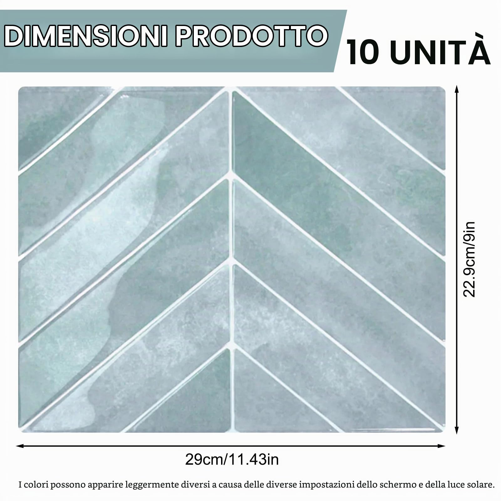 Adesivi da parete, autoadesivi, 29 x 23 cm, 10 pezzi, impermeabili, 3D, paraspruzzi per cucina, bagno e parete (verde chiaro)
