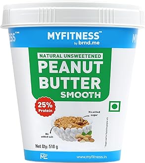 MYFITNESS All Natural Peanut Butter Smooth 510g | 100% Roasted Peanuts | 25g Protein | Nut Butter Spread | No Added Sugar & Salt | No Palm Oil | Zero Cholesterol | Unsweetened Peanut Butter