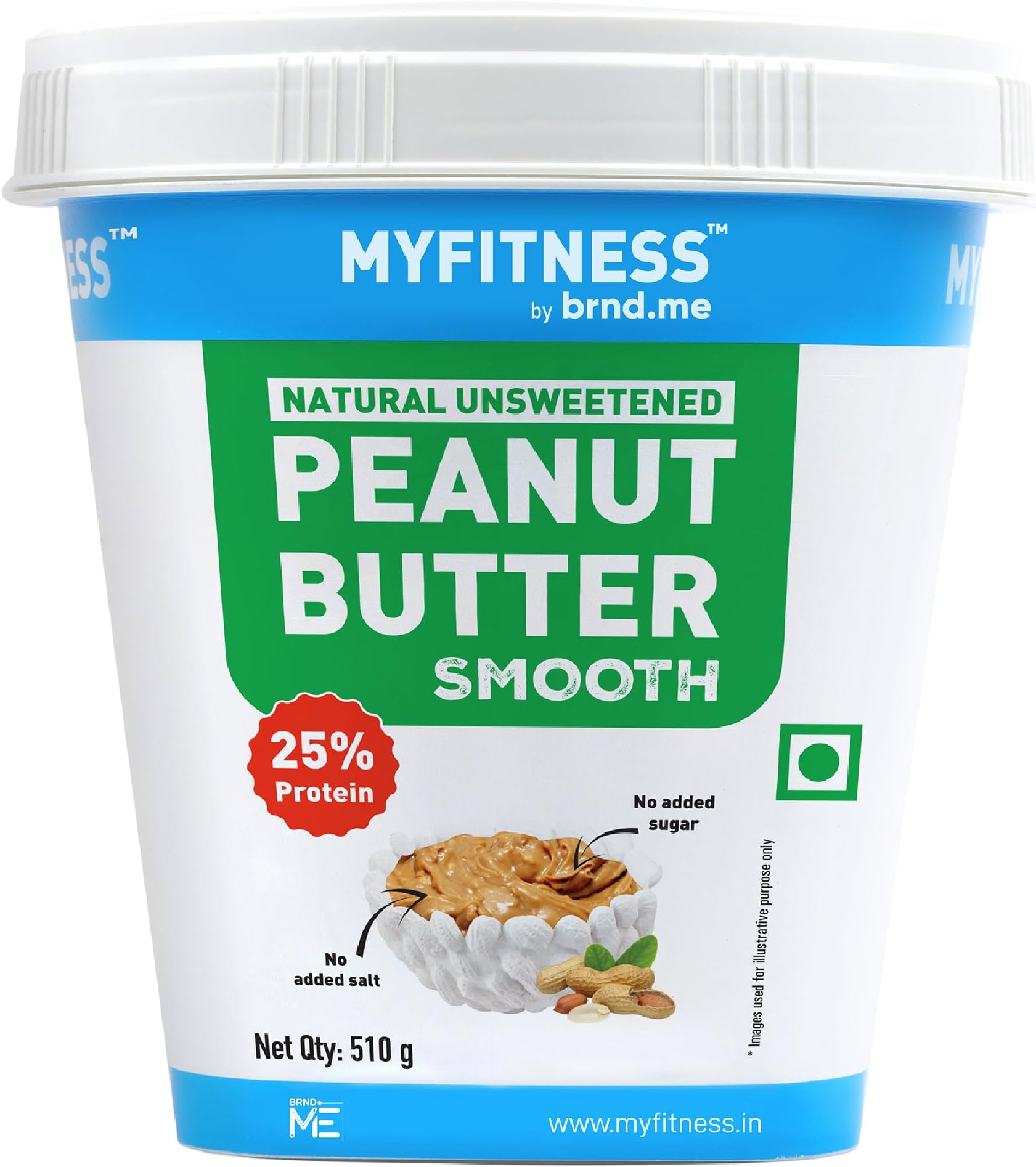 MYFITNESS All Natural Peanut Butter Smooth 510g | 100% Roasted Peanuts | 25g Protein | Nut Butter Spread | No Added Sugar & Salt | No Palm Oil | Zero Cholesterol | Unsweetened Peanut Butter