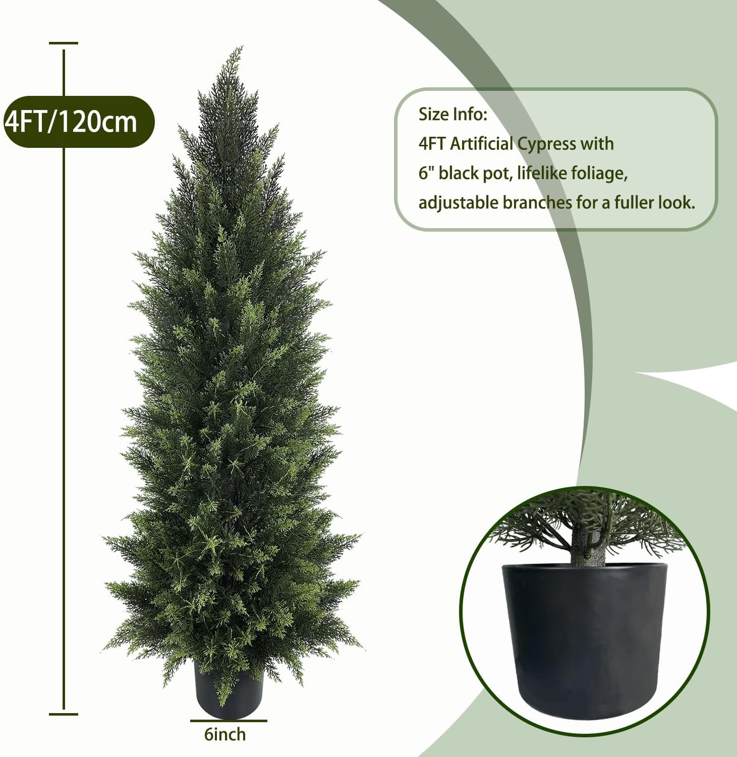 4FT Artificial Cedar Topiary Trees (2-Pack) - UV Protected Faux Pine Christmas Trees for Porch & Garden, Realistic Tall Potted Fake Plants, Ideal Housewarming for Home Decor - Image 5