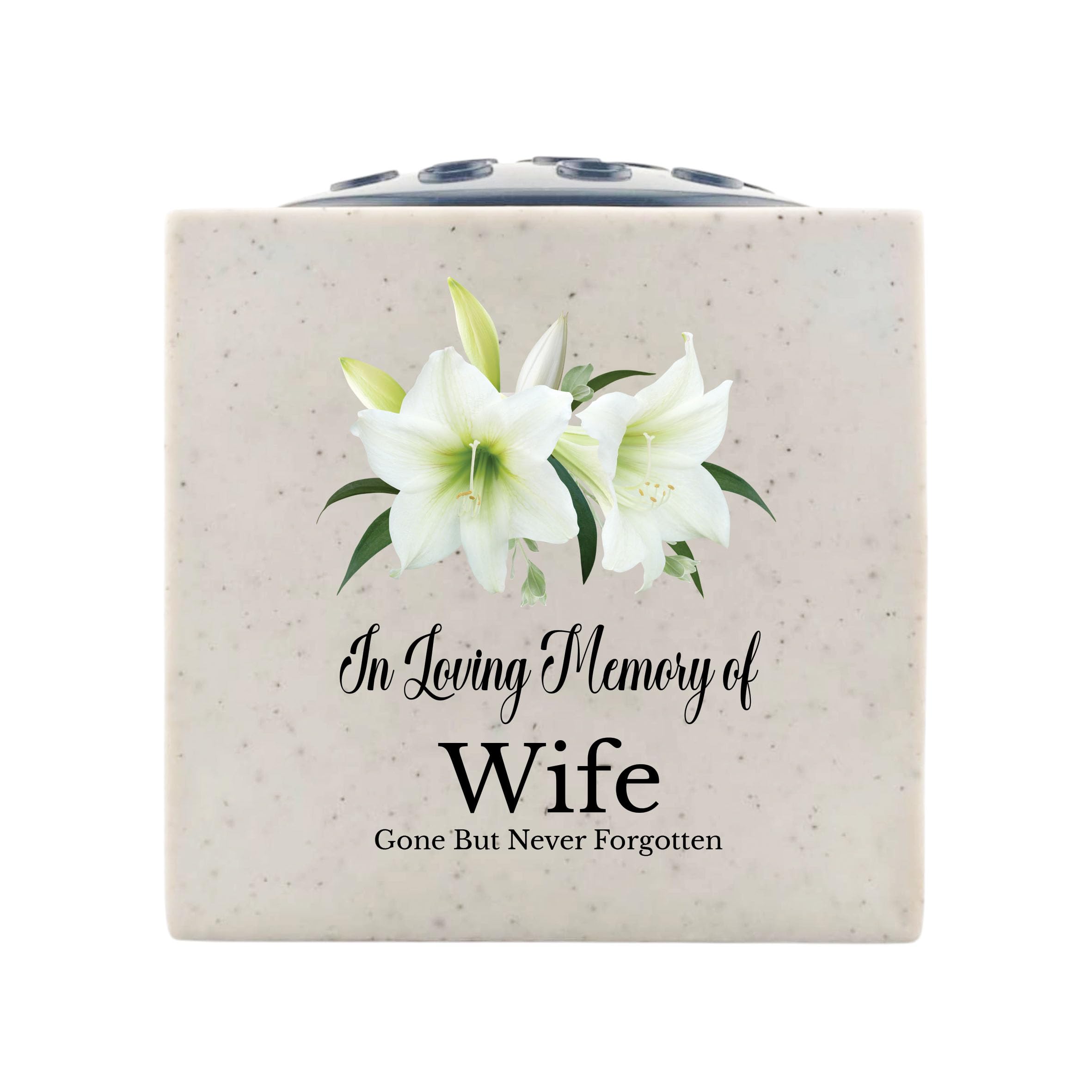 In Loving Memory Of Memorial Rose Bowl Grave Marker Flower Pot Vase With Lily Design (UV PRINTED) (Wife)