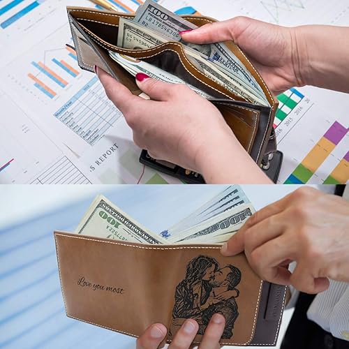 Miniatura 5 de Carteras grabadas personalizadas foto cuero cartera hombres,marido,papá,hijo,regalos personalizados, Estilo 3 - Rojo Marrón, Estándar,