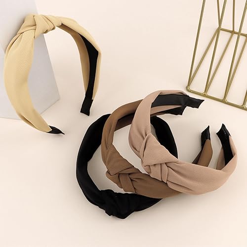 Miniatura 7 de YISSION 4 diademas anudadas para mujeres y niñas, bandas anchas antideslizantes para la cabeza, bandas para la cabeza de moda, diadema con nudo