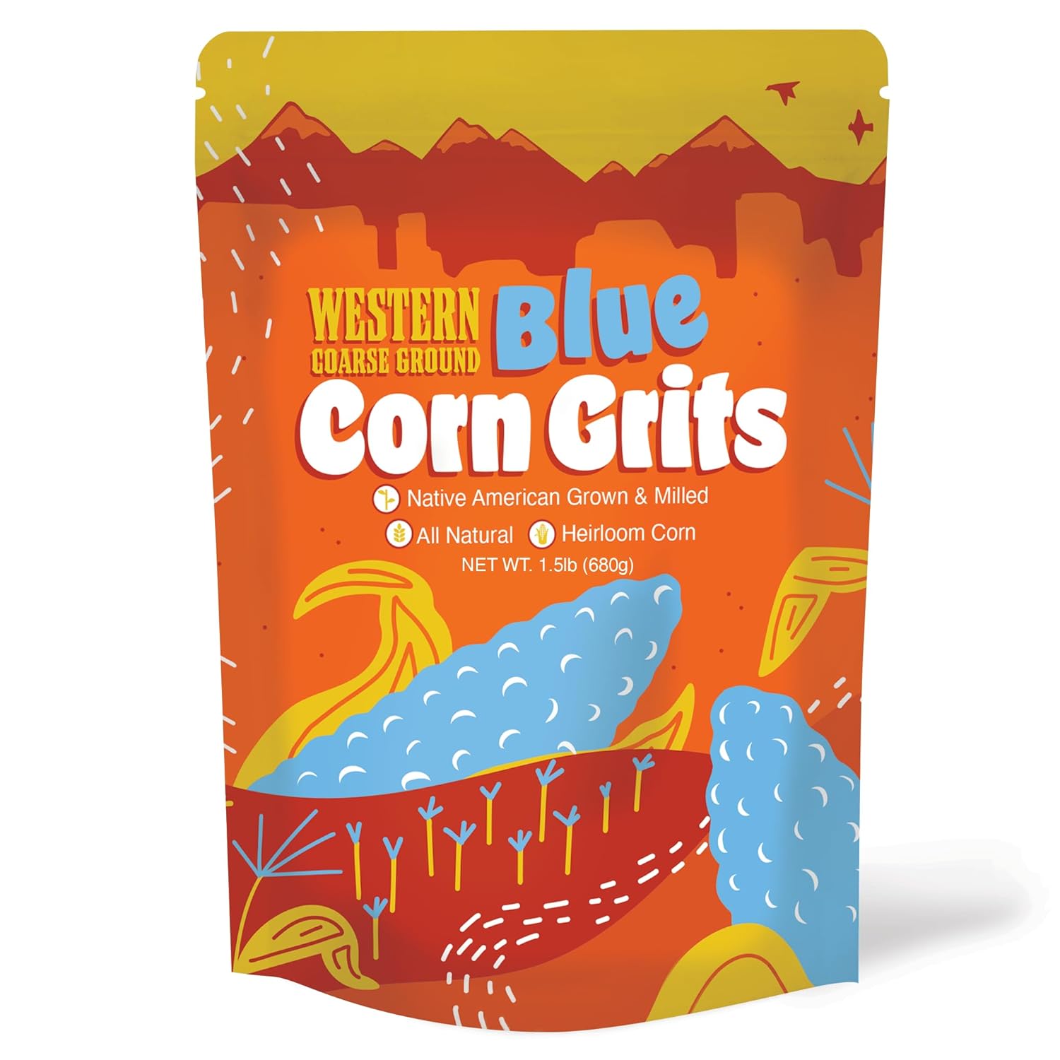 Western Blue Corn Grits, Native American Grown, Coarse Ground Heirloom, Non-GMO, Gluten Free Grits, 1.5 lb
