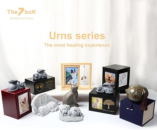 Miniatura 7 de Urna para mascotas, caja de cenizas de gato, urnas negras de madera para cenizas, viene con bolsa de ángel de gato y cenizas