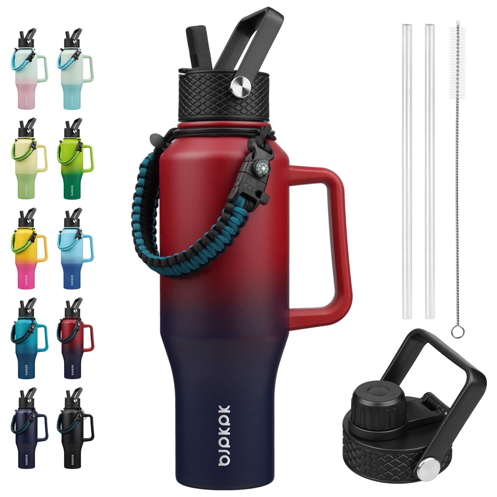 BJPKPK 35oz Insulated Water Bottle with Handle &amp; Straw Lid, Stainless Steel