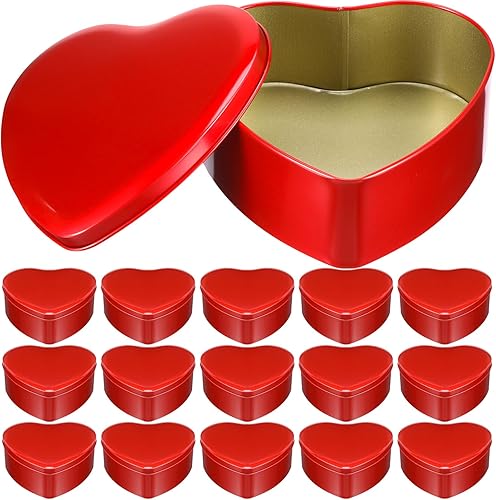 Blulu Latas de metal en forma de corazón rojo con tapas, cajas de dulces para el día de San Valentín, galletas, frasco, caja de lata vacía, cajas de