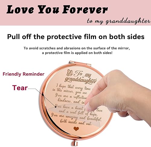 Miniatura 5 de HNLUGF to My Granddaughter - You're Amazing and Beautiful - Espejo de bolsillo, espejo compacto grabado para nieta, espejo familiar para primera