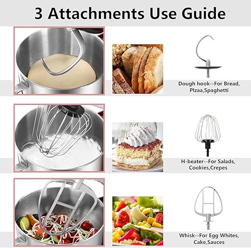 Miniatura 5 de COKLAI Batidora de pie, batidora eléctrica de 660 W, batidora de masa con cabezal inclinable de 10 velocidades, batidora de pie de cocina con cuenco