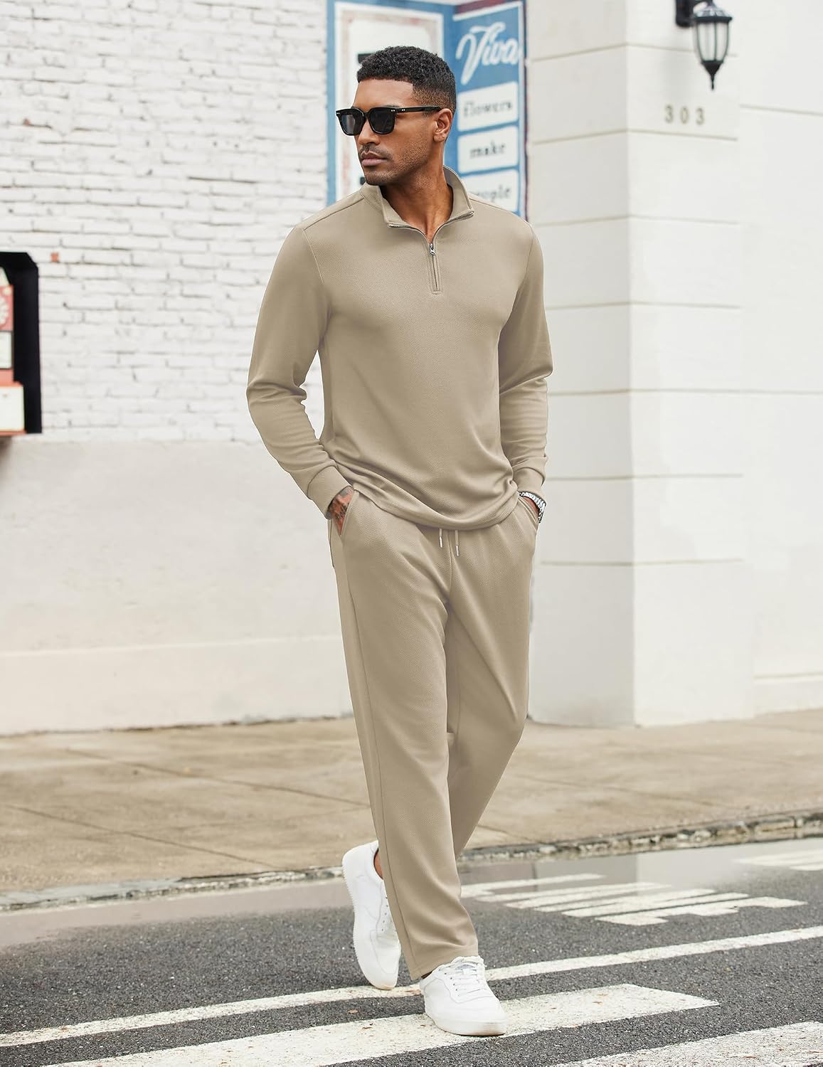 COOFANDY Men's Tracksuits 2 Piece Casual Athletic Sweatsuit Quarter Zip Pullover Long Sleeve Running Sport Outfits