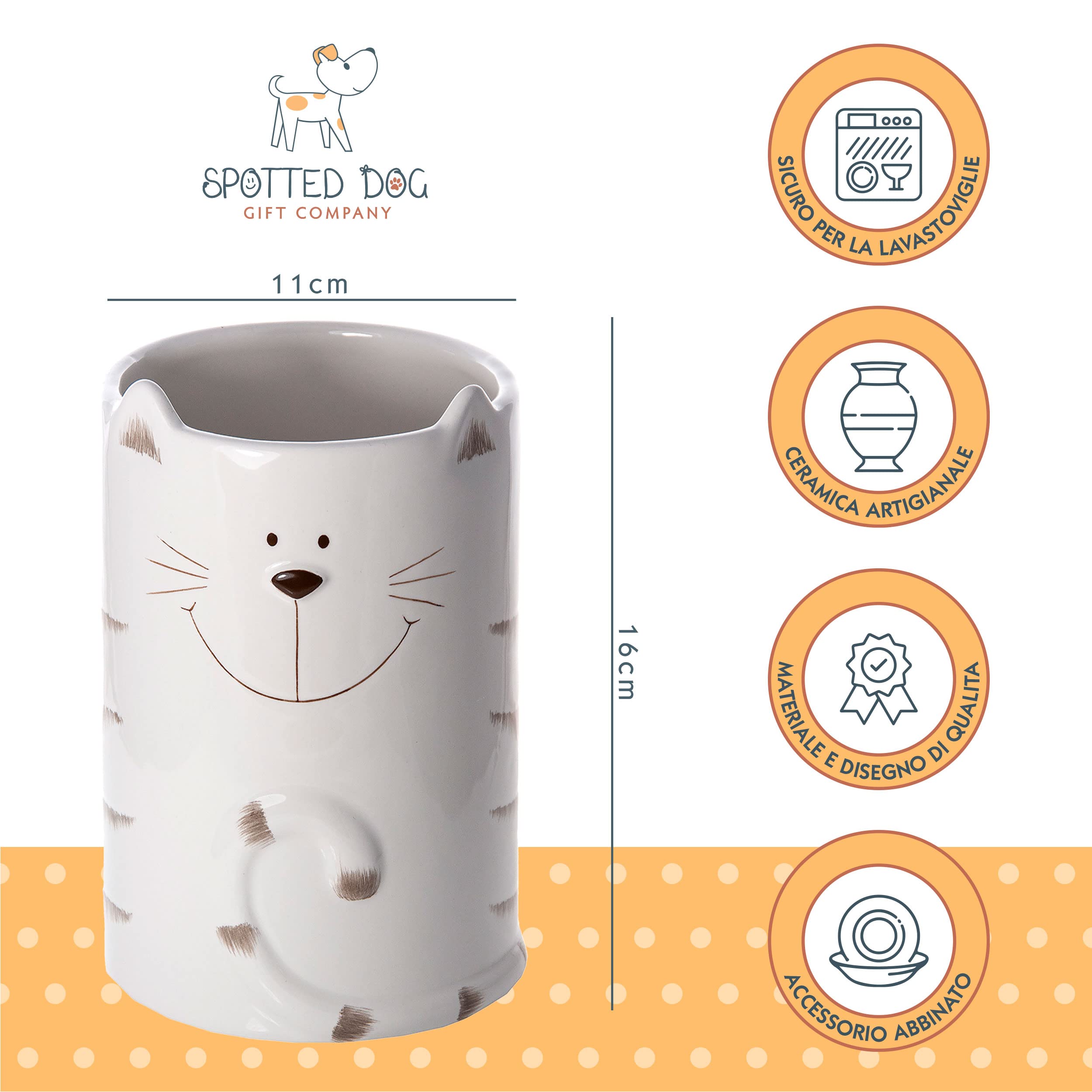SPOTTED DOG GIFT COMPANY Pentola per utensili da cucina in ceramica, carina portautensili per gatti e posate, idea regalo per gatti innamorati, 16 x 11 cm
