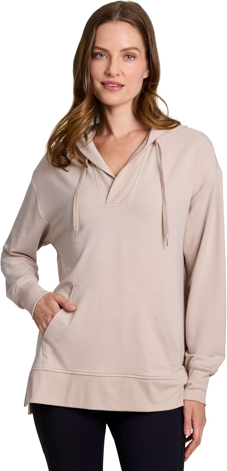 RBX Active Women's Hoodie Tunic in Regular/Plus Sizes, V-Neck Relaxed Fit Lightweight French Terry Sweatshirt with Pocket