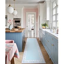 Seavish Scalloped Runner Rug, 2x6 Blue Floral Washable Runners for Hallways