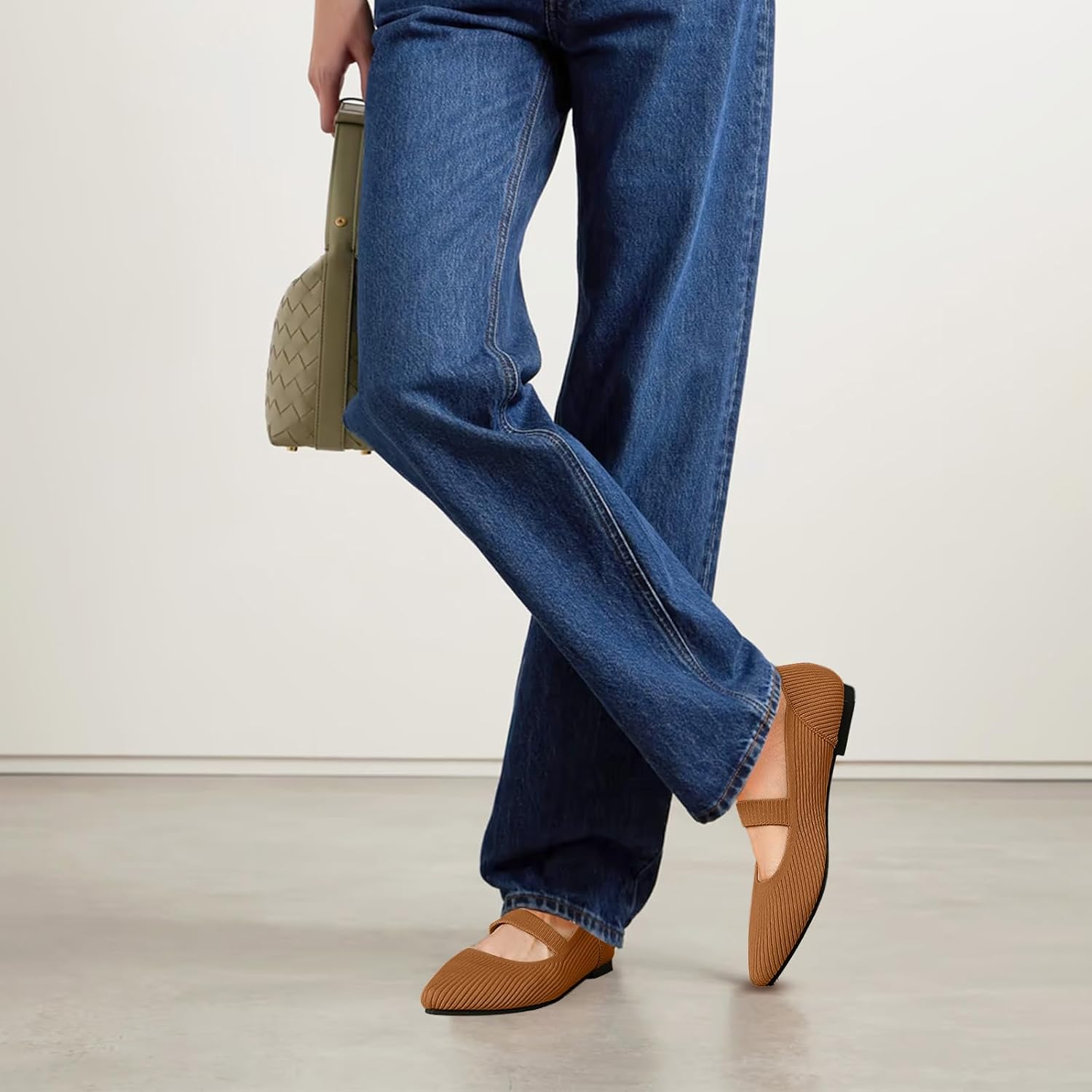 Women's Flats Shoes Pointed Toe Knit Washable Ballet Comfortable Dressy Mary Jane Flat - Image 3