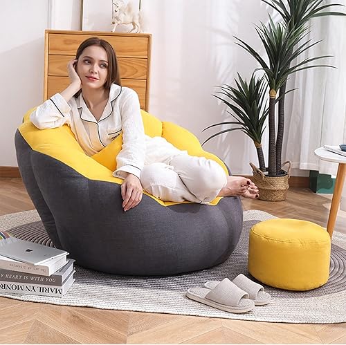 Miniatura 4 de Sofá perezoso gigante (sin relleno), funda suave y esponjosa en forma de calabaza para adultos para decorar la sala de estar y el dormitorio, blanco