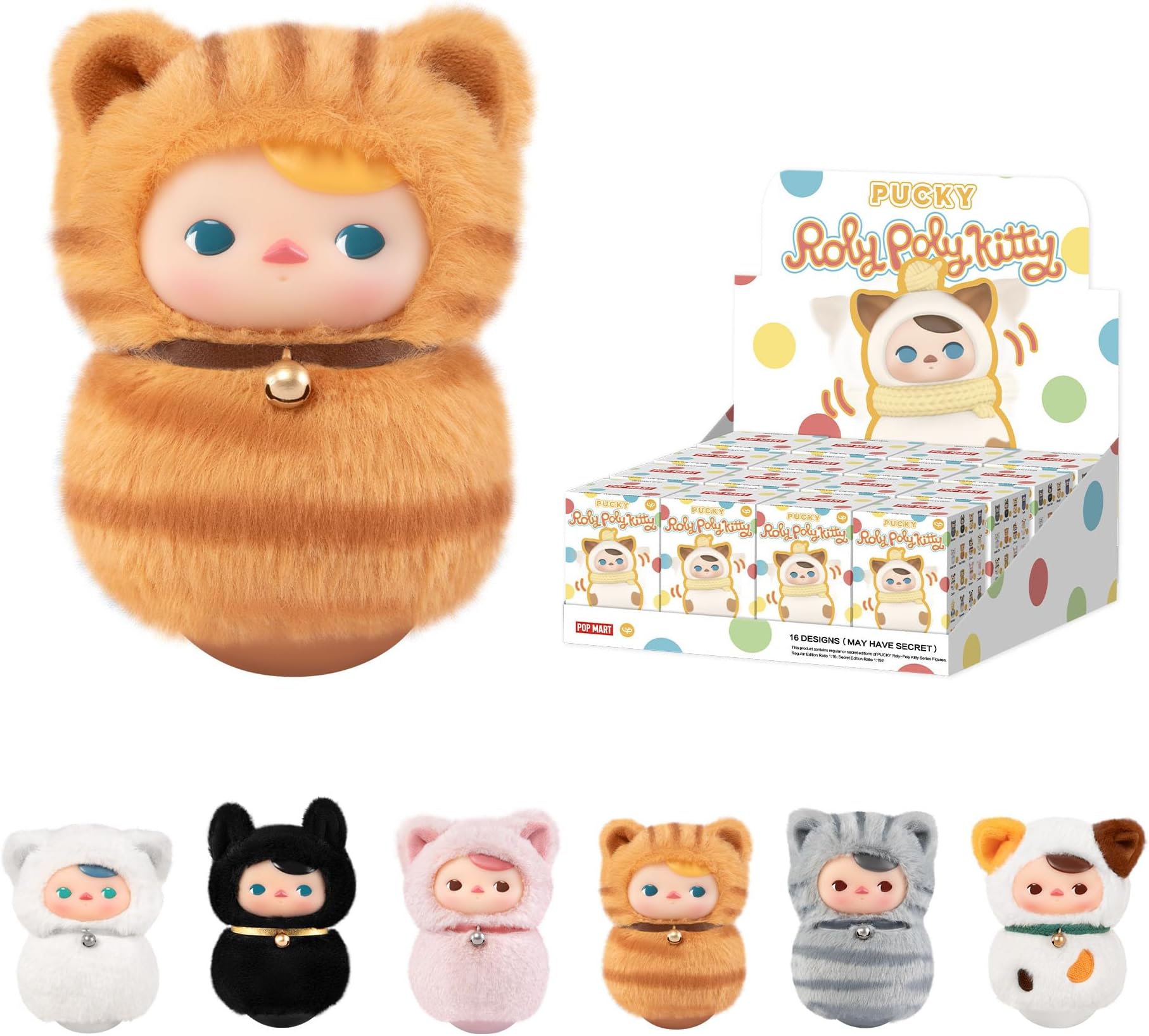 POP MART PUCKY Roly-Poly Kitty Series-Vinyl Plush Blind Box, 6PCs PUCKY Blind Box Figures, Random Design Action Figures Collectible Toys Home Decorations, Holiday Birthday Gifts,Whole Set