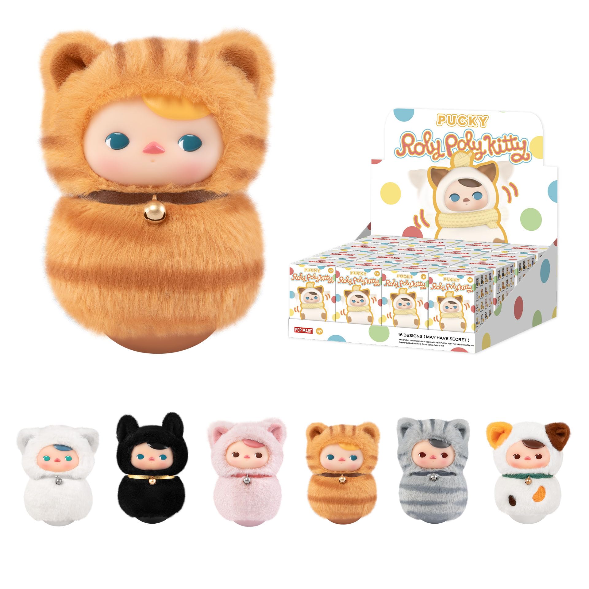 POP MART PUCKY Roly-Poly Kitty Series-Vinyl Plush Blind Box, 6PCs PUCKY Blind Box Figures, Random Design Action Figures Collectible Toys Home Decorations, Holiday Birthday Gifts,Whole Set