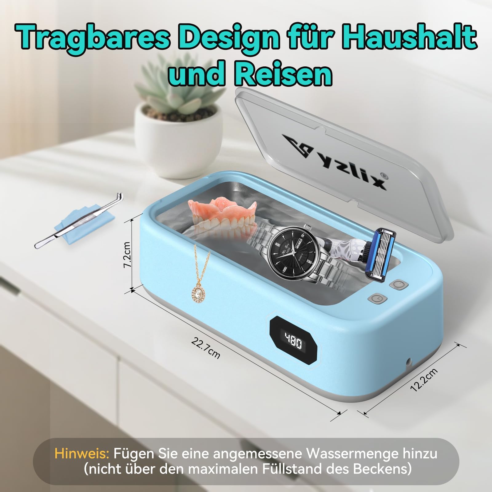 Nettoyeur Ultrasons, Bac a Ultrason 640 ml, 40W 49000HZ Nettoyeur Ultrason, Ultrasonic Cleaner pour Lunettes, Bagues, Pièces de Monnaie, Prothèses Dentaires, Avec Pince et Chiffon de Nettoyage