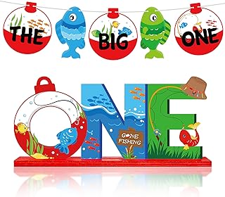 2 Pieces Fishing Birthday Decorations the Big One Fishing Table Sign the Big One Gone Fishing Banner Fishing One Table Wooden Centerpiece Gone Fishing One Letter Sign for Baby Birthday Party Decor