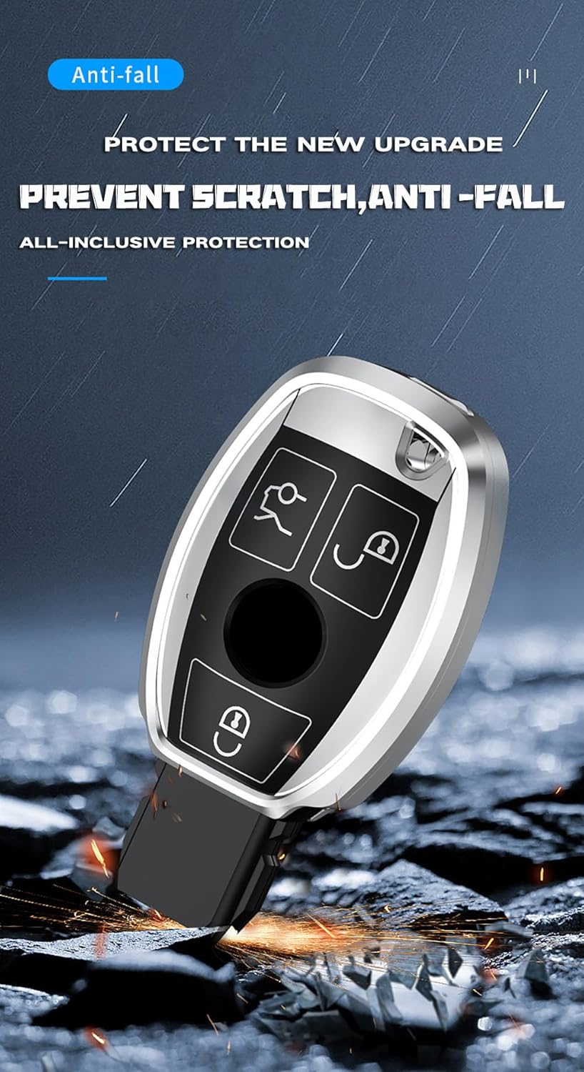 for Mercedes Benz Key Fob Cover Aluminum alloy Key Shell Case Keycover 3 Button for C E S M CLS CLA GLK GLA GLC GLE
