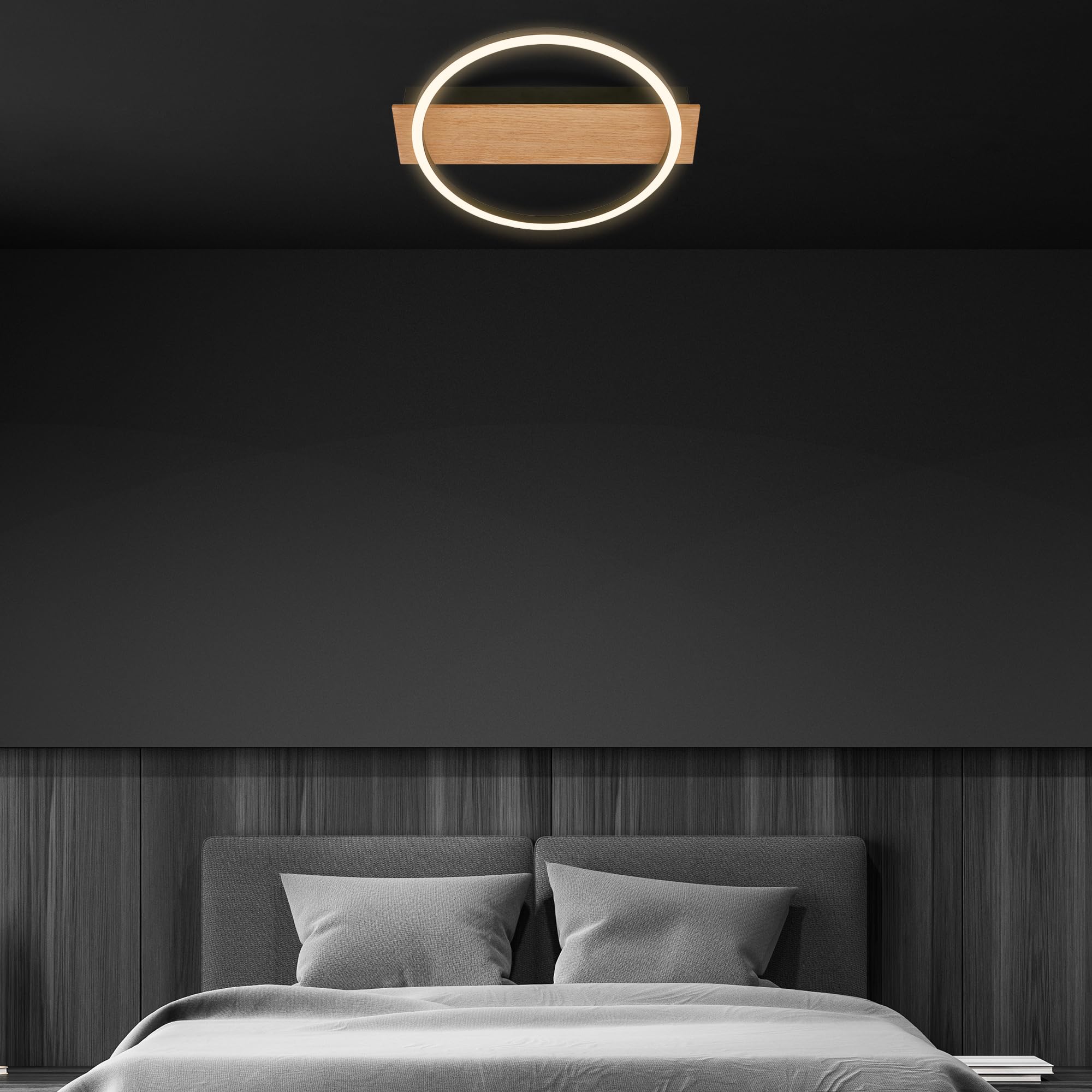 BRILONER - Plafonnier LED décor bois, lumière blanche chaude, 13W, 1400 lm, plafonnier, lampe, lampe de salon, lampe de chambre, lampe de cuisine, 34x30x6 cm, noir-bois