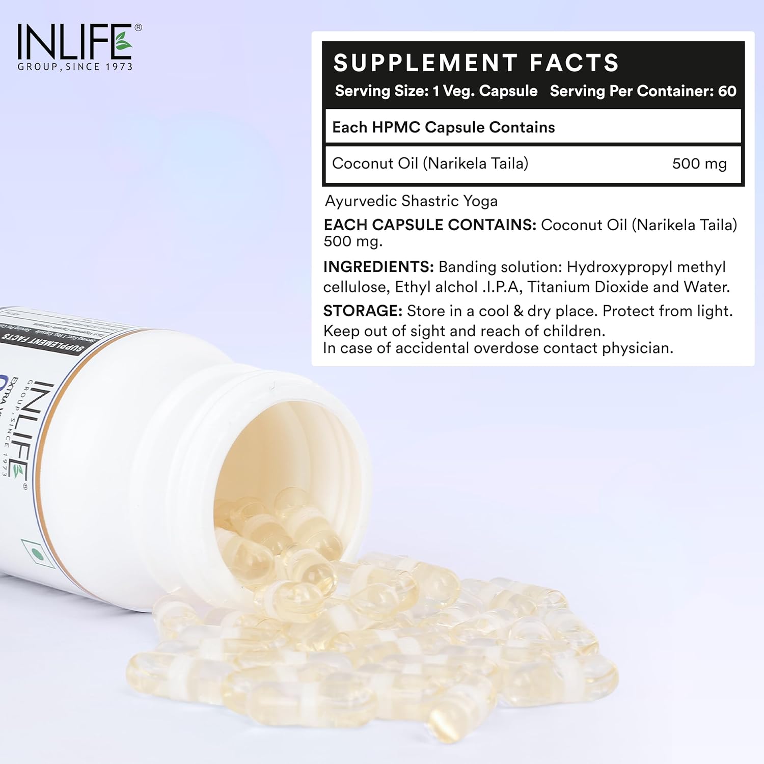 Inlife Coconut Oil Supplement 500 mg - 60 Vegetarian Capsules Inlife Coconut Oil Supplement 500 mg - 60 Vegetarian Capsules