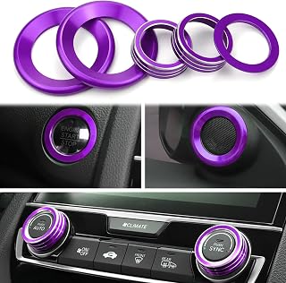 for Honda Civic Accessories Auto Sync Climate Menu Knob Control Button Trim Cover Engine Push to Start Stop Button Cover Audio Speaker Sticker Decor Fit for Honda Civic 2016-2021 5pcs(Purple)