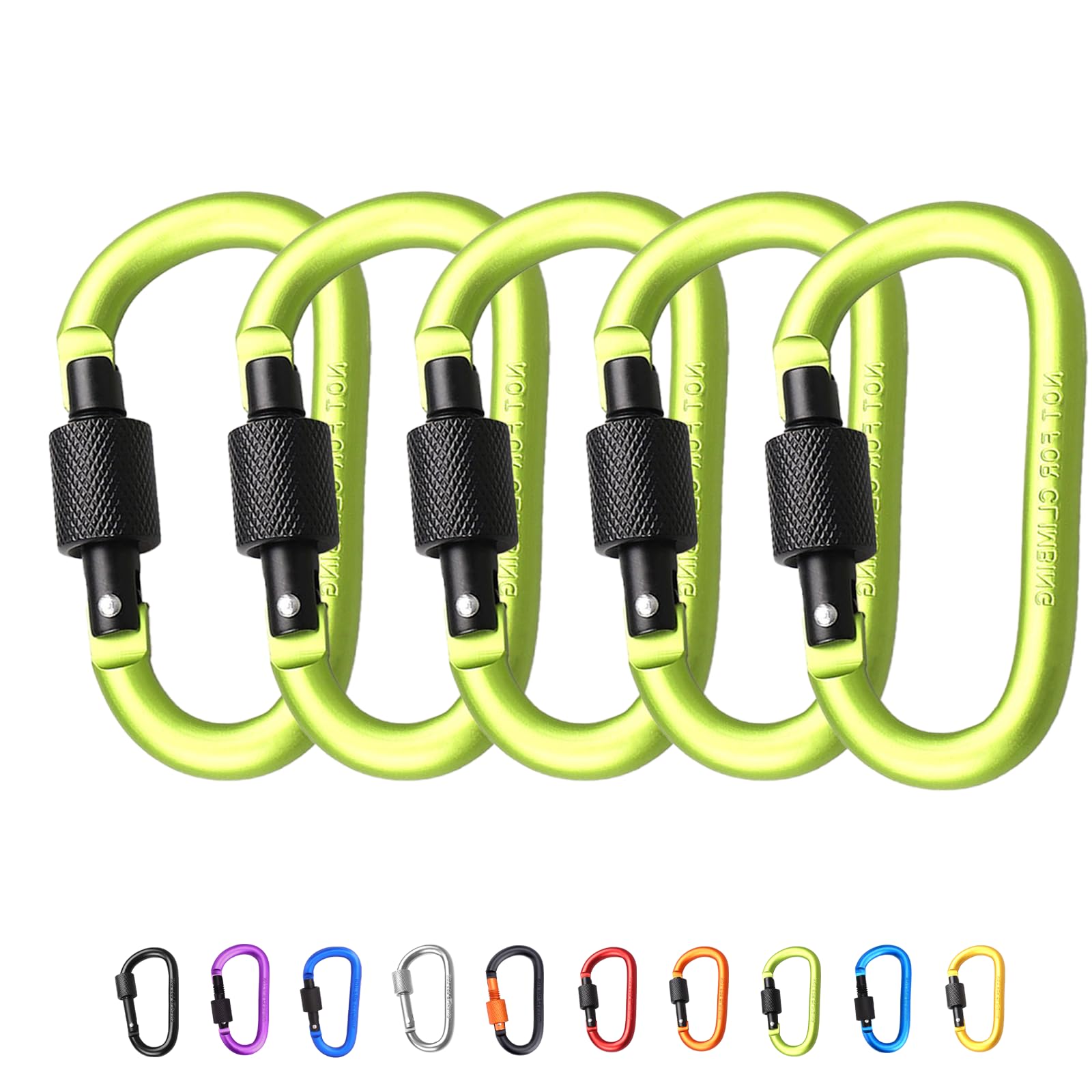 5Pcs Carabiner Clip Locking Carabiner, 7.8cm/3inch Green Aluminum Alloy D-Ring Carabiners Key Locking Key Chain Clip Hook for Camping, Hiking, Traveling, Fishing, Backpack Keychains Keyring Outdoor