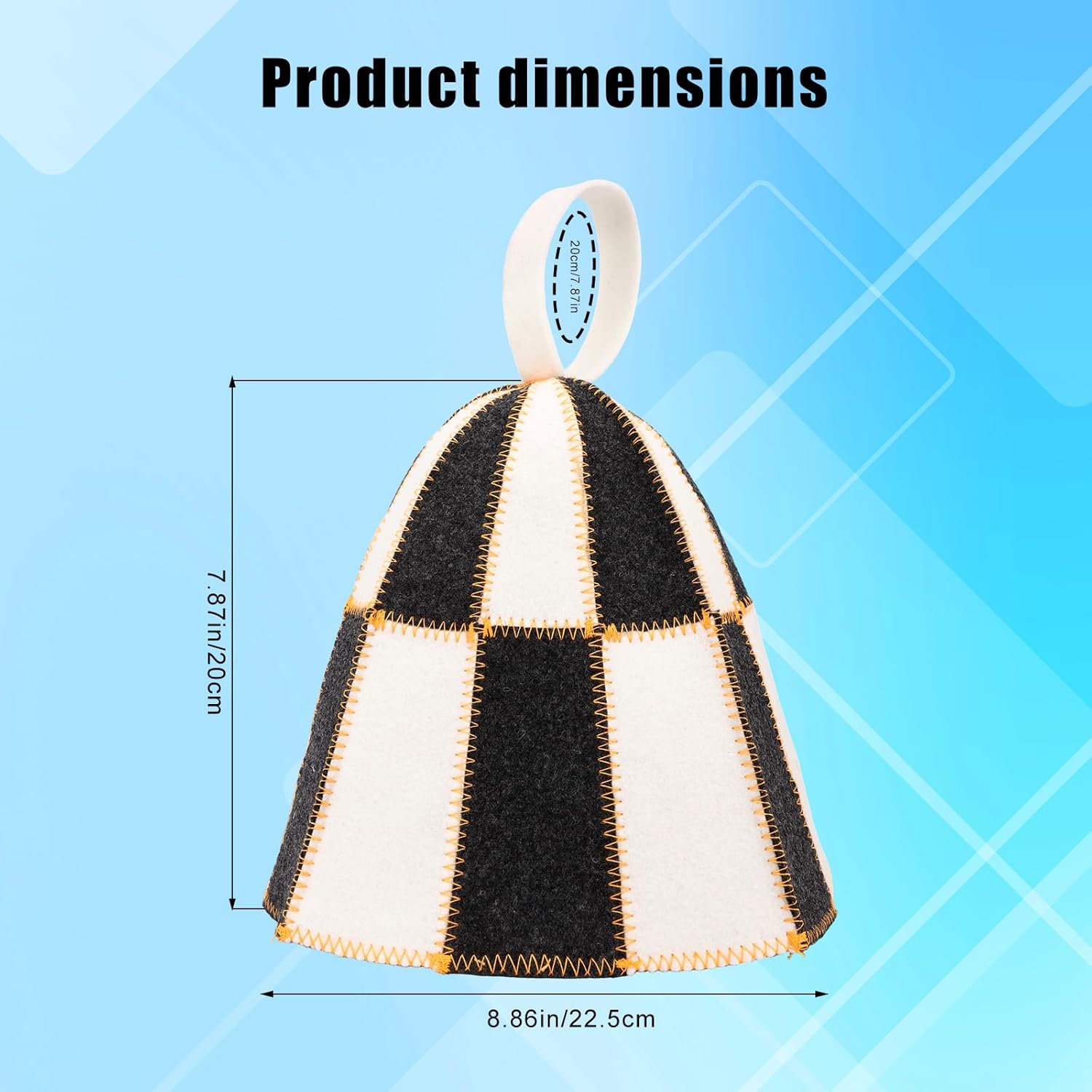 2 Pcs Plaid Sauna Hats, Banya Cap for Hair Protection Black and White Checkered Wool Thermal Protection Sauna Hat Accessories for Men & Women Steam Bath - Image 2