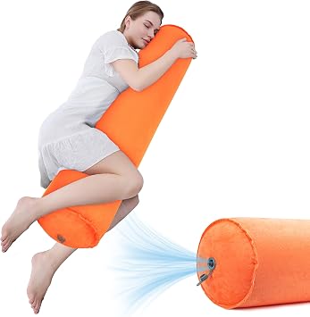 EULANT Inflatable Body Pillow for Adults,47inch Inflatable Travel Body Pillow for Sleep Long Hug Pillow Bolster Pillow for Sleeping,BackOrange