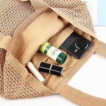 COOKOOKY Lined Crochet Tote Beach Shoulder Bag Women Casual Work Shopping