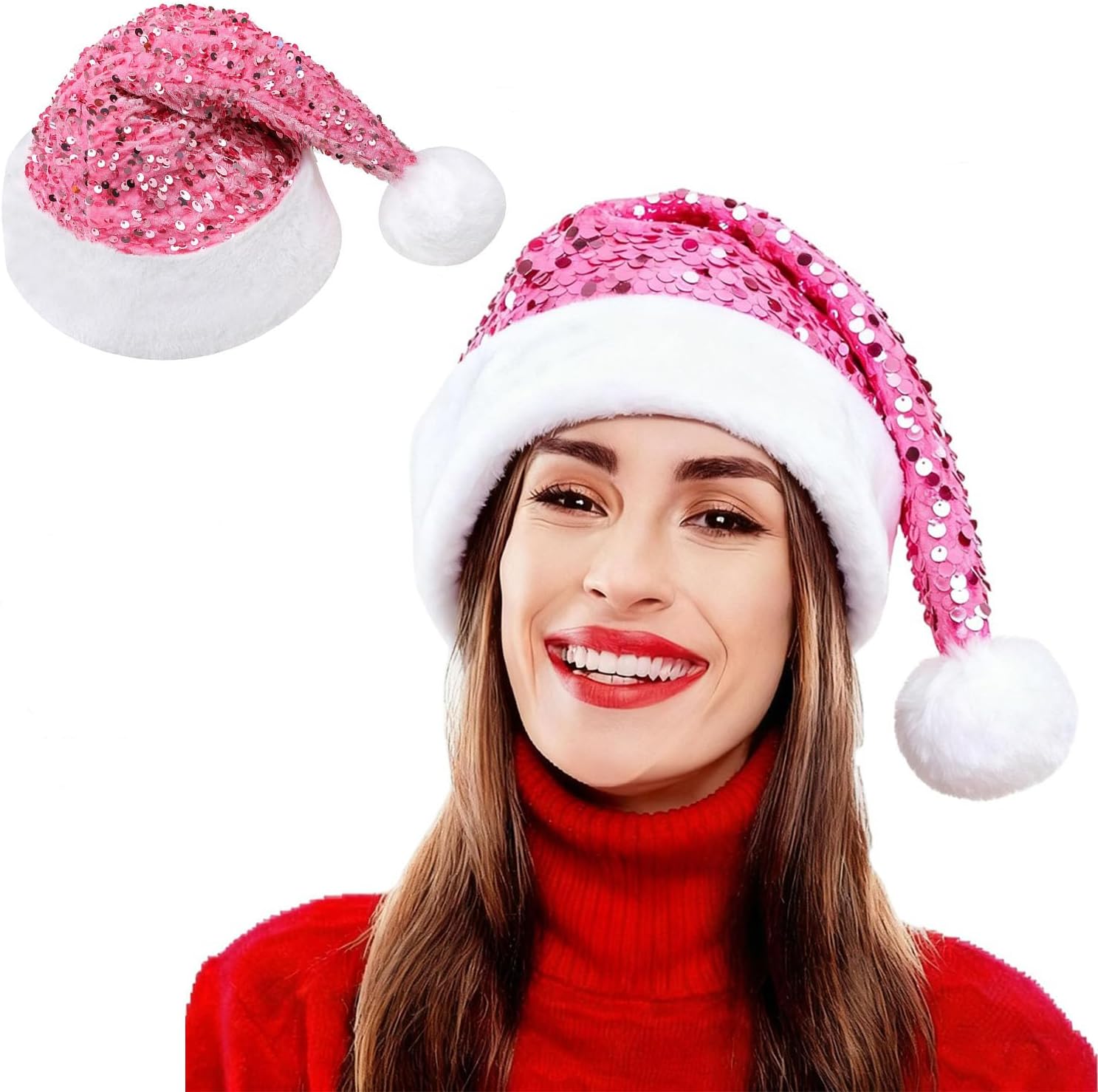 Sequin Santa Hat for Adults with Shiny Sequin Christmas Party Hat for New Year Xmas Festival