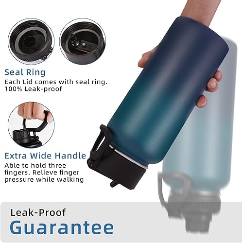 Miniatura 6 de Volhoply Botella de agua aislada de 32 onzas con tapa de popote y tapa de boquilla, botella de agua deportiva de acero inoxidable, tazas de vacío de