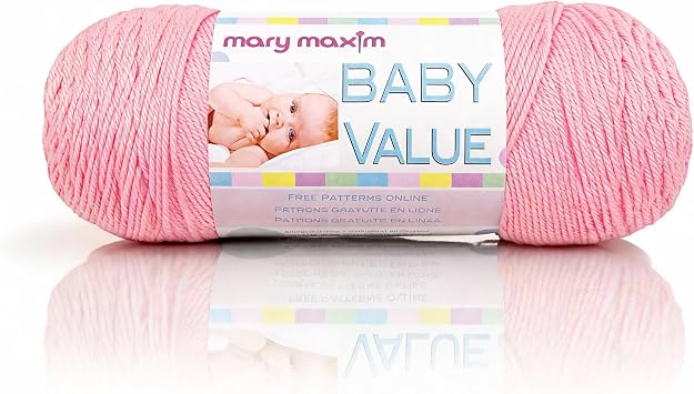 Mary Maxim Baby Value Yarn for Crocheting and Knitting, Soft Pink Baby Yarn for Clothing, Decor and Blankets, Acrylic Worsted Weight, 342 Yards Per 6 OZ Skein - Pink