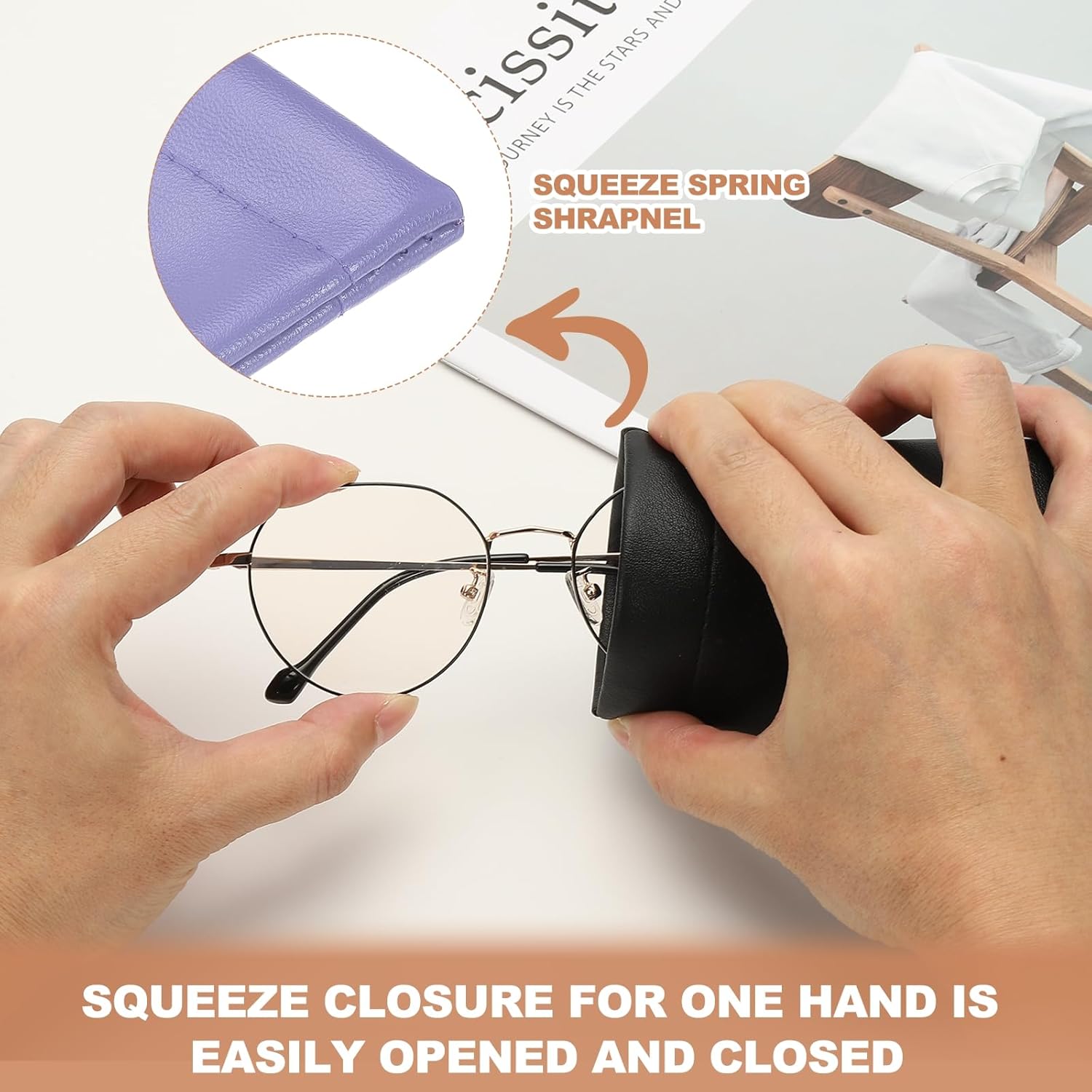 PATIKIL Squeeze Top Sunglass Pouch PU Leather Soft Eyeglass Pouch Portable with Eyeglass Cloth