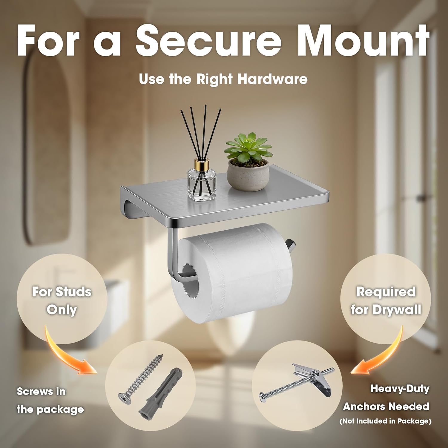 TRUSTMI Toilet Paper Holder with Shelf & Phone Stand, Brushed Nickel image 5