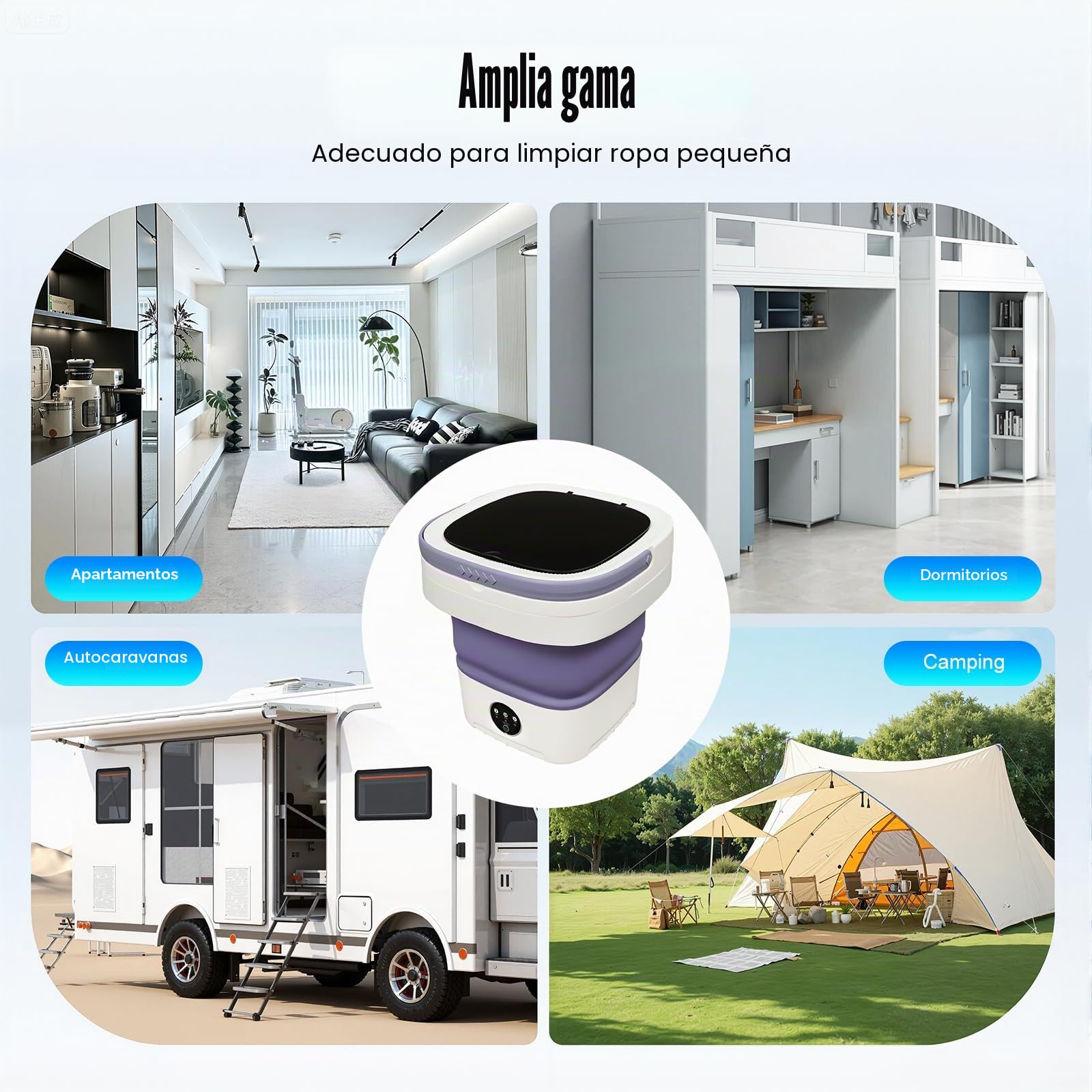 Mini Lavadora Portátil Plegable 12L con Cesta de Drenaje y Blu-ray Washing Machine 3 Modos de Limpieza para Lavar, Ropa Bebé, Ropa Interior, Calcetines para Apartamentos, Dormitorios, Caravanas